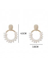 Rhinestone Design White Round Pearl Earrings