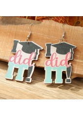 Letter Print Multi Color Wooden Earrings