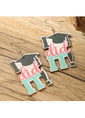 Letter Print Multi Color Wooden Earrings