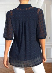 Button Navy Half Sleeve Shirt Collar Blouse