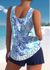 High Waisted Floral Print Bowknot Blue Tankini Set