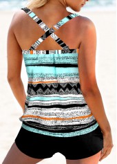 Geometric Print Criss Cross Multi Color Tankini Set