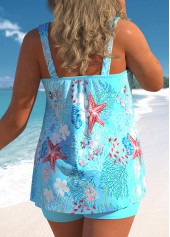 High Waisted Light Blue Plus Size Tankini Set