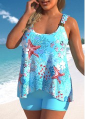 High Waisted Light Blue Plus Size Tankini Set