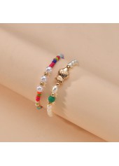 Geometric Pattern Pearl Detail Multi Color Anklet Set