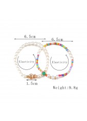 Geometric Pattern Pearl Detail Multi Color Anklet Set