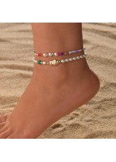 Geometric Pattern Pearl Detail Multi Color Anklet Set