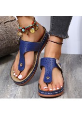 Toe Post Blue Low Heel Flip Slippers