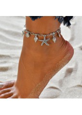 Silver Star Geometric Pattern Metal Detail Anklet