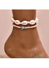 Geometric Pattern White Plastic Detail Anklet Set