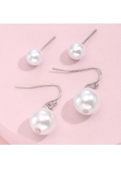 White Round Pearl Design Earring Set