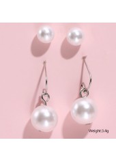 White Round Pearl Design Earring Set
