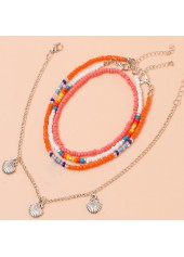 Geometric Pattern Multi Color Plastic Detail Anklet Set