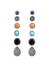 Multi Color Geometric Pattern Round Earring Set