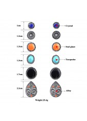 Multi Color Geometric Pattern Round Earring Set