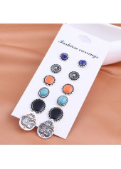 Multi Color Geometric Pattern Round Earring Set