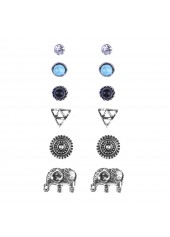 Geometric Pattern Silver Metal Detail Earring Set