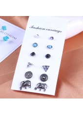 Geometric Pattern Silver Metal Detail Earring Set