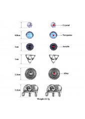 Geometric Pattern Silver Metal Detail Earring Set