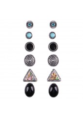 Metal Detail Multi Color Geometric Pattern Earring Set