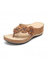 Dark Camel Toe Post Floral Design Flip Flops