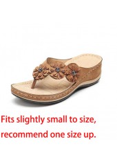 Dark Camel Toe Post Floral Design Flip Flops