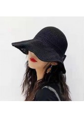 Hollow Detail Black Straw Visor Hat