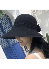 Hollow Detail Black Straw Visor Hat