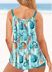 Mid Waisted Plants Print Asymmetry Green Tankini Set
