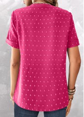 Button Hot Pink Short Sleeve Split Neck Blouse