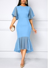Round Neck Lace Sky Blue Bodycon Dress