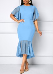 Round Neck Lace Sky Blue Bodycon Dress