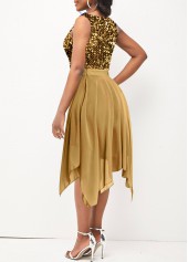 Golden V Neck Sleeveless Sequin Dress
