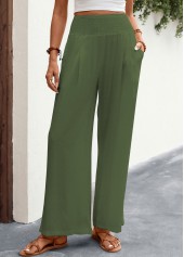 Green Elastic Waist High Waisted Smocked Pants