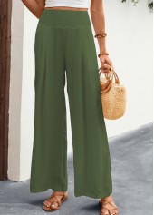 Green Elastic Waist High Waisted Smocked Pants