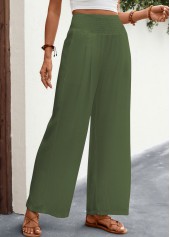 Green Elastic Waist High Waisted Smocked Pants