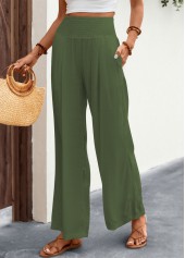 Green Elastic Waist High Waisted Smocked Pants