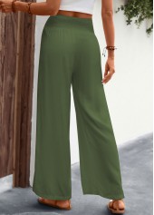 Green Elastic Waist High Waisted Smocked Pants