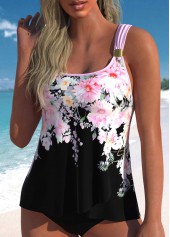 Plus Size Pink Floral Print Tankini Set