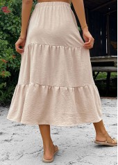 Button Beige A Line Elastic Waist Skirt