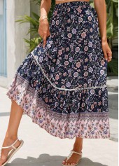 Floral Print Patchwork Multi Color A Line Skirt
