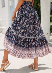 Floral Print Patchwork Multi Color A Line Skirt