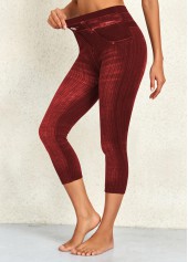 Wine Red Elastic Waist High Waisted Capri Leggings