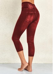 Wine Red Elastic Waist High Waisted Capri Leggings