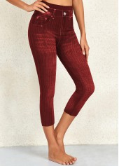 Wine Red Elastic Waist High Waisted Capri Leggings