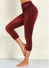 Wine Red Elastic Waist High Waisted Capri Leggings