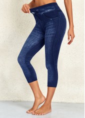 Denim Blue Elastic Waist High Waisted Capri Leggings