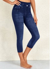 Denim Blue Elastic Waist High Waisted Capri Leggings