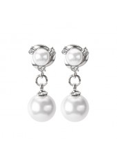 Pearl Detail Silver Round Geometric Pattern Earrings