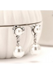 Pearl Detail Silver Round Geometric Pattern Earrings